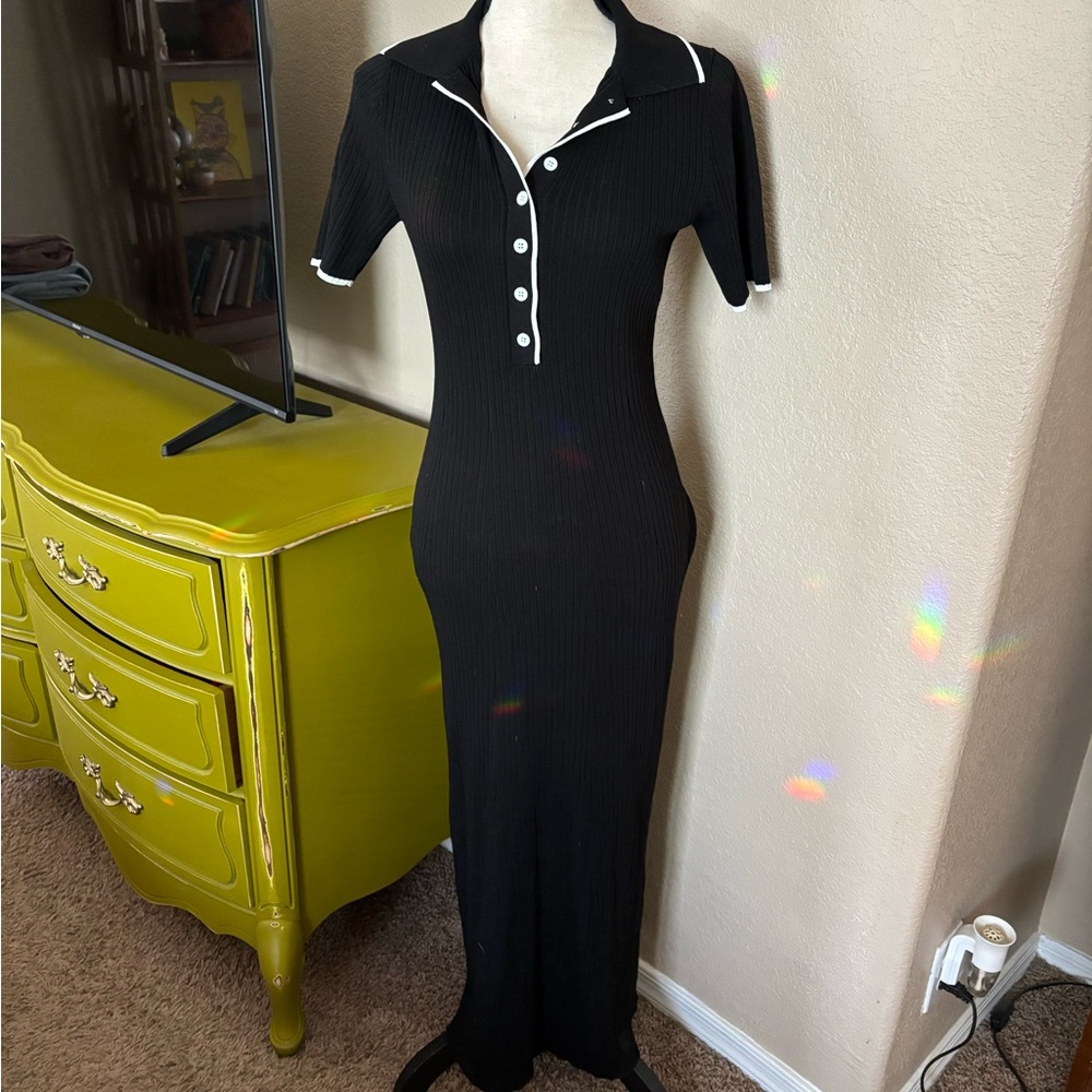 Vintage Inspo Black Polo Maxi Dress M